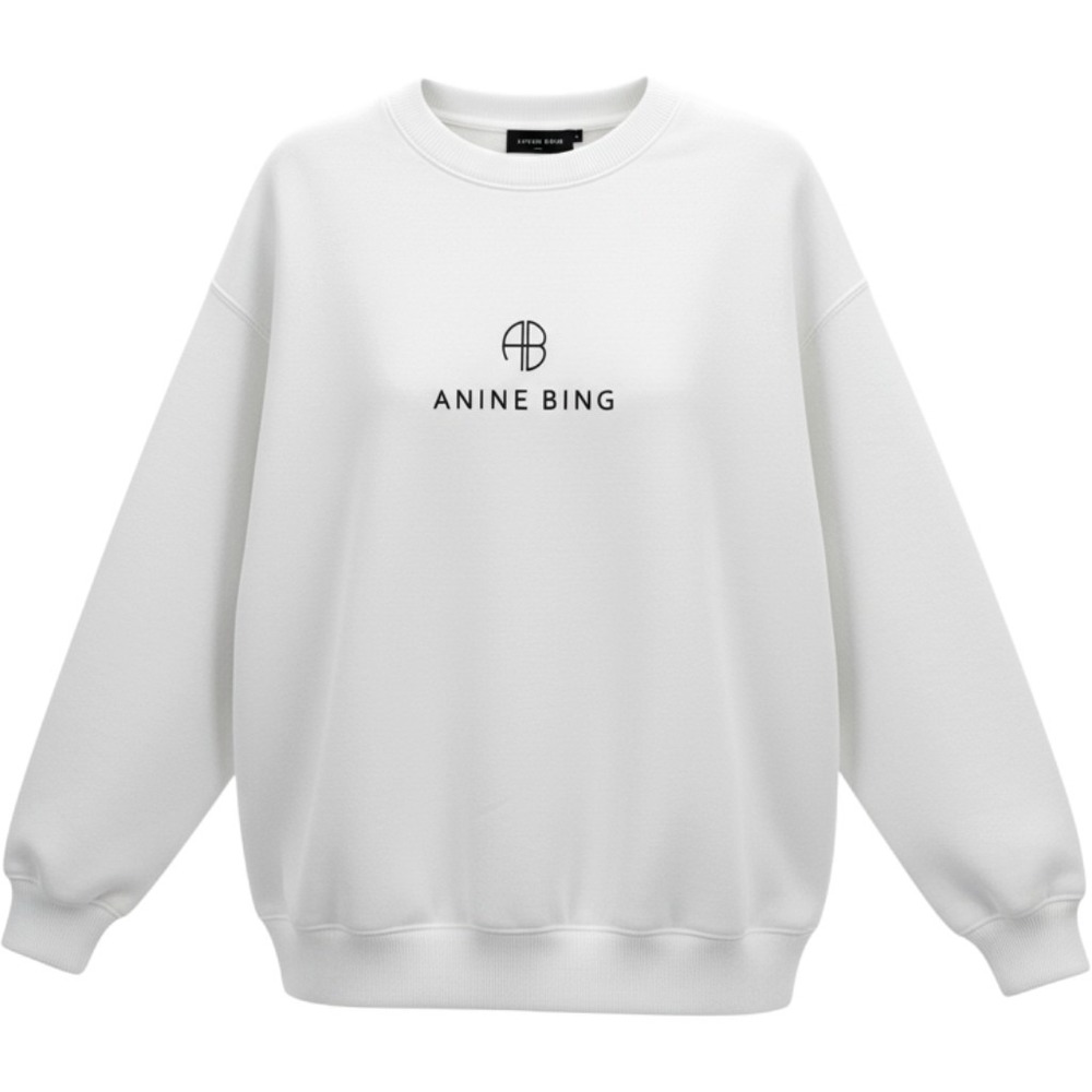 Anine Bing Sweatshirt Womens Large Ivory Logo Oversized Streetwear Minimalist
